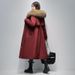 Women's Detachable Rabbit Fur Parka Coat, Knee-Length & Ankle-Length Winter Jacket With Hood, Windproof Outerwear For Extreme Cold (M-XXXL), Wine Red_voghion.com