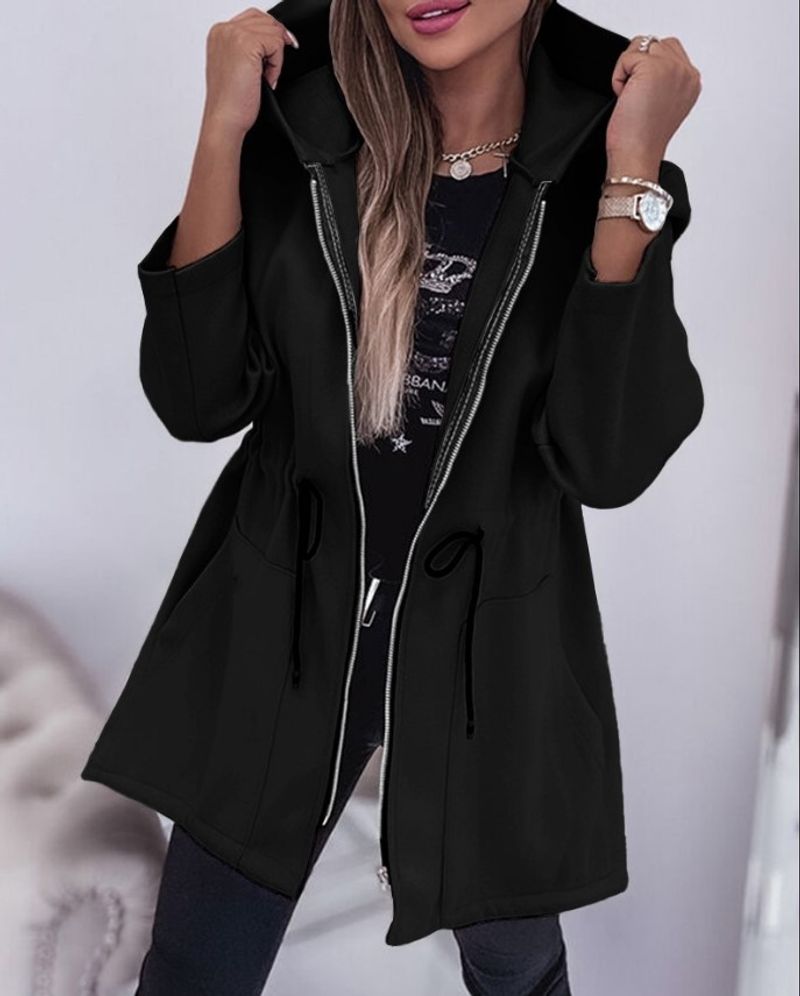 Modische, lässige Damenjacke mit Kapuze und Reißverschluss_voghion.com