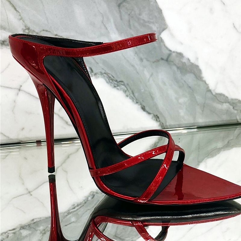 P9 New Pointed Stiletto Heels Red Patent Leather Strap Half Drag Open Toe Sexy High Heel Women's Sandals_voghion.com