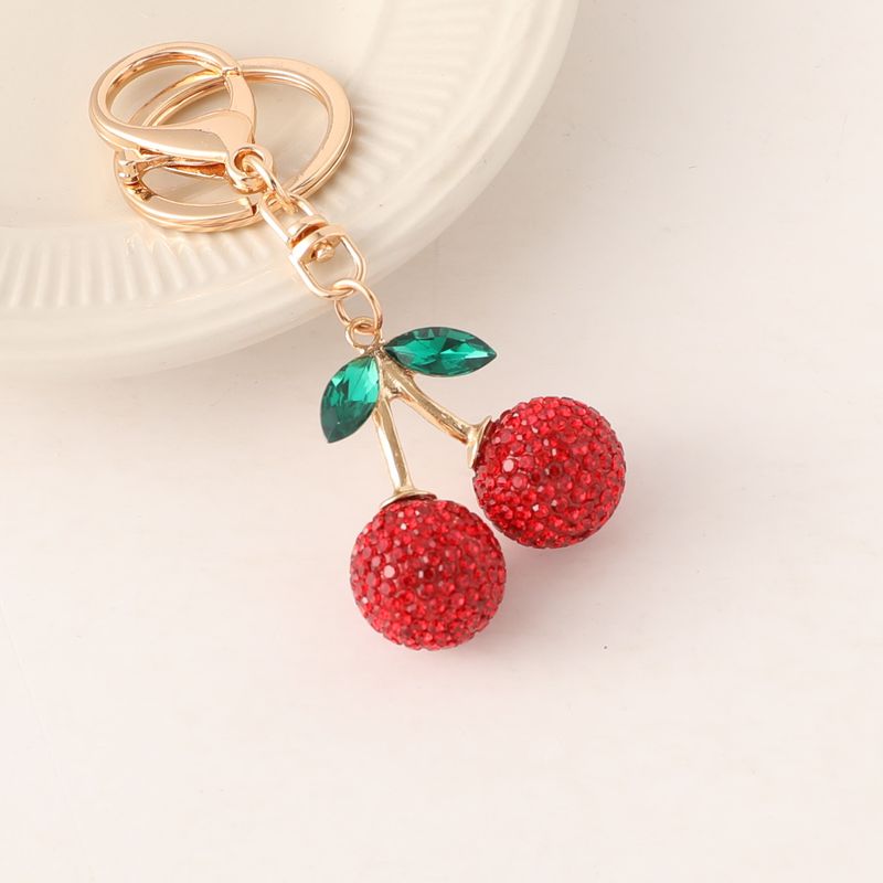 New Creative Cute 3D Diamond-Studded Cherry Leather Strap Bag Fruit Couple Pendant Keychain Gift_voghion.com