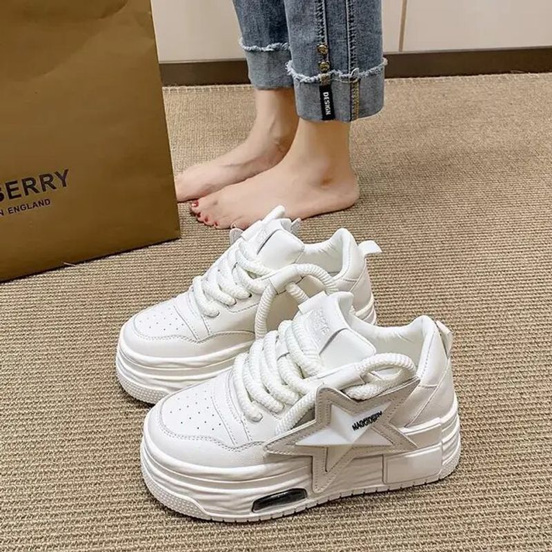 Baskets à plateforme en cuir rose pour femmes, semelle optique, chaussures épaisses, sans lacet, mode décontractée, extérieur, chaussures de marche, _voghion.com