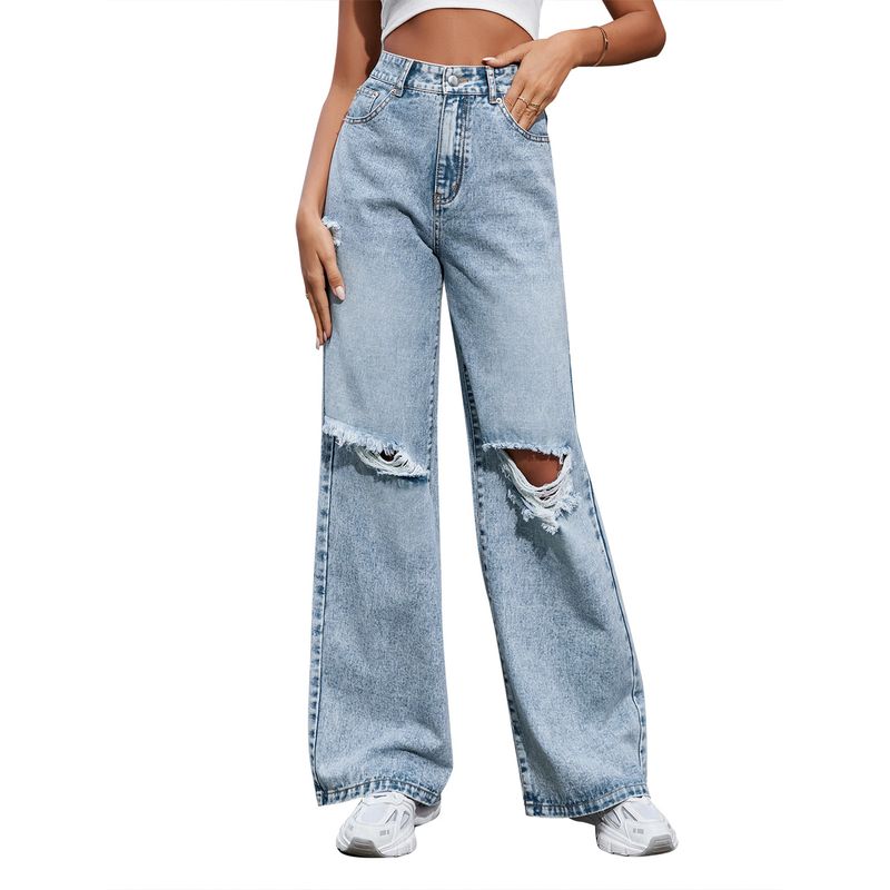 Vêtements pour femmes Pantalons en denim tendance Vêtements pour femmes Vente à chaud Pantalons déchirés à la mode décontractée_voghion.com