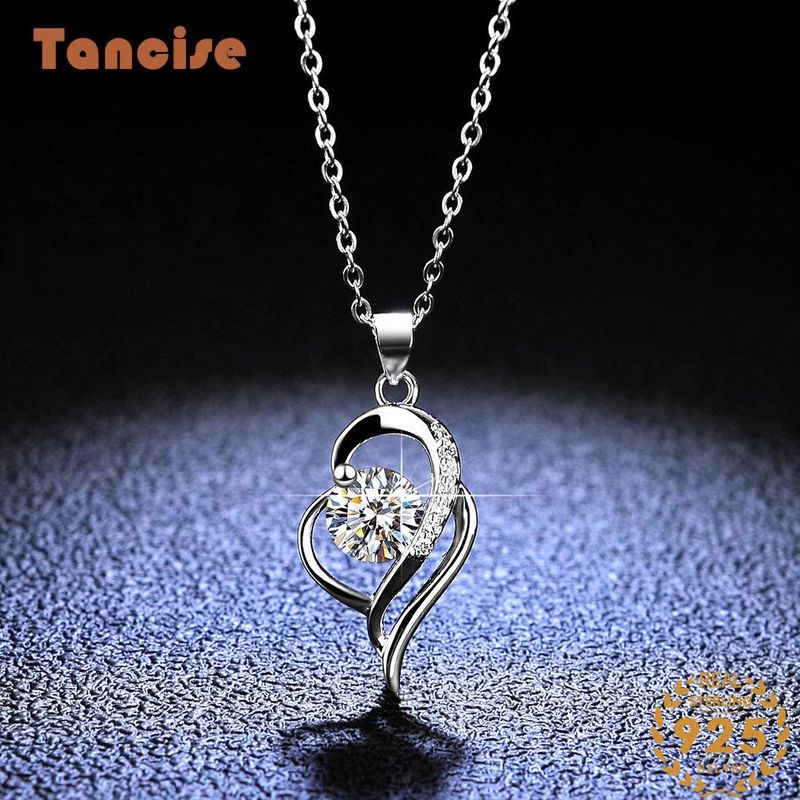 Tancise Luxus-Persönlichkeits-Silber-Moissanit-Anhänger-Halskette für Damen, klassisches Tide-Party-Geschenk_voghion.com