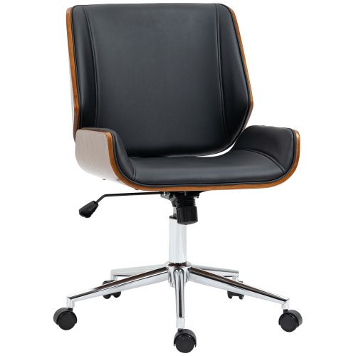 Vinsetto Bürostuhl Retro, Höhenverstellbarer Schreibtischstuhl Holz, Drehlstuhl Mit Kippfunktion, Schwarz_voghion.com