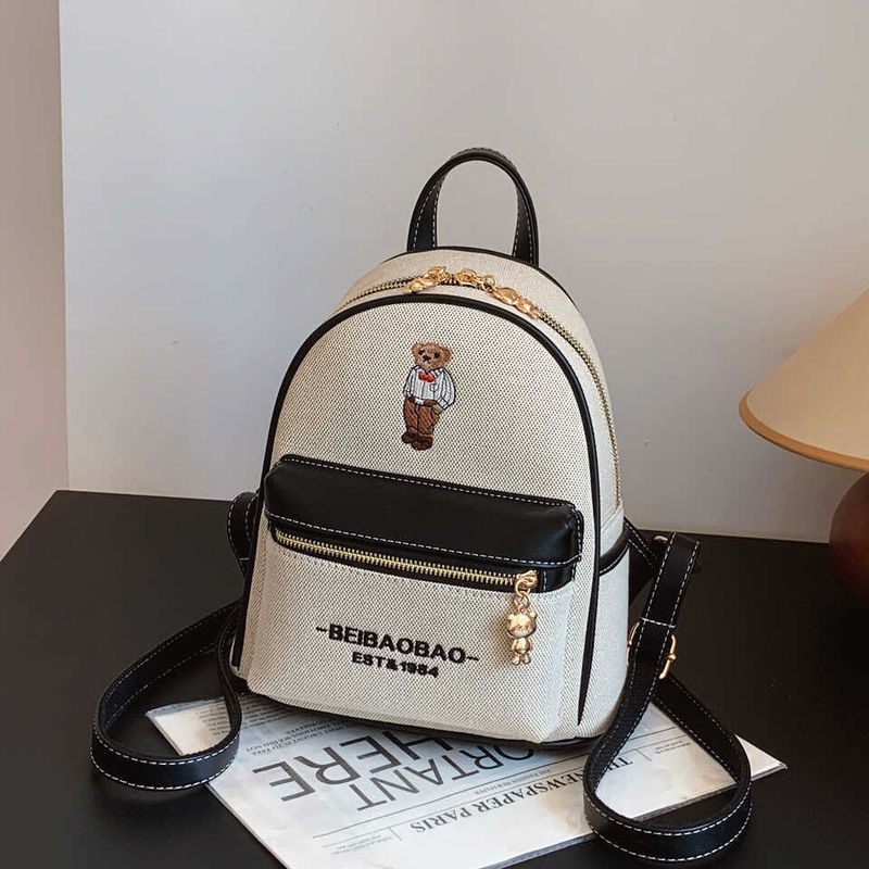 Bestickter Canvas-Rucksack mit Bärenmotiv für Damen – Neuankömmling 2024_voghion.com