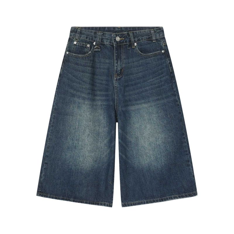 Jean court unisexe délavé et vieilli, coupe large, style rétro américain, coupe droite, neutre, coupe ample_voghion.com