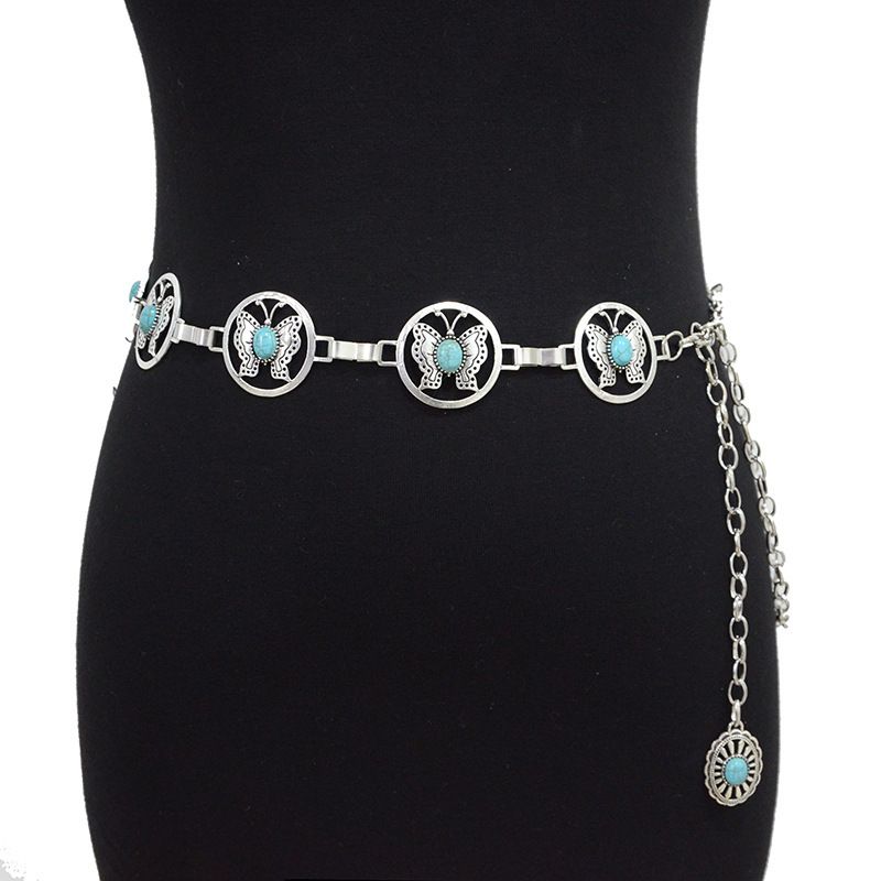 Nieuwe metalen vlinder ingelegde casual tailleketting voor dames met dunne riem_voghion.com