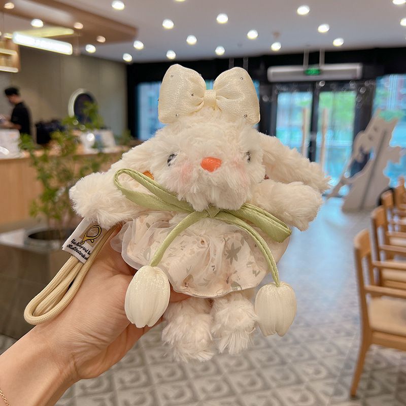 Cute Tulip Chiffon Skirt Lop-Eared Rabbit Keychain Adorable Plush Bunny Doll Internet Celebrity Bag Pendant_voghion.com