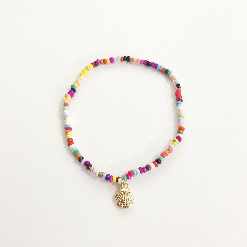 Nuova cavigliera a conchiglia da donna con perline colorate e semplici perline di riso dritte_voghion.com