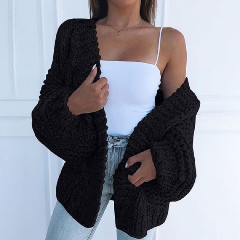 Cárdigan para mujer, suéter suelto de manga larga para otoño e invierno, suéter de tres agujas_voghion.com