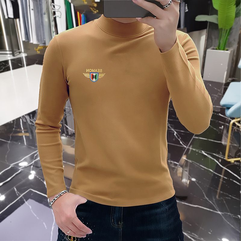 Premium Slim-Fit Men's Long Sleeve Turtleneck T-Shirt - Soft Cotton Blend, Minimalist Style For Autumn/Winter (Black/White/Khaki) - Sizes M-4XL_voghion.com
