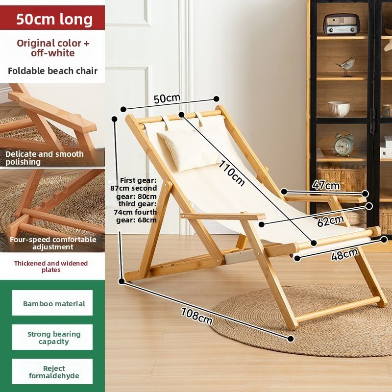 Solid Wood Recliner Balcony Home Leisure Nap Canvas Beach Outdoor Patio Camping Folding Sleeping Chair_voghion.com