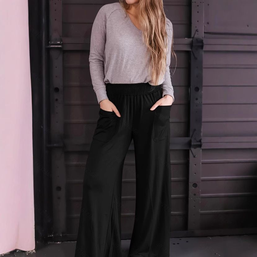 2025 Neue Hose mit weitem Bein und elastischer Taille_voghion.com