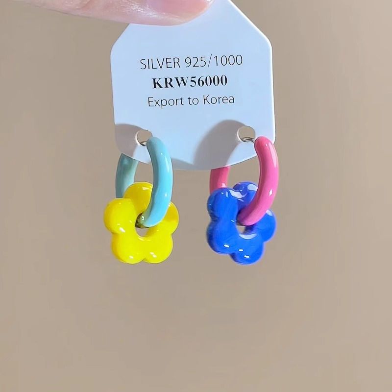 Spring And Summer Contrasting Color Dopamine Flower Earrings 2025 New Earrings Ear Buckles Sweet And Cool Girl Earrings_voghion.com