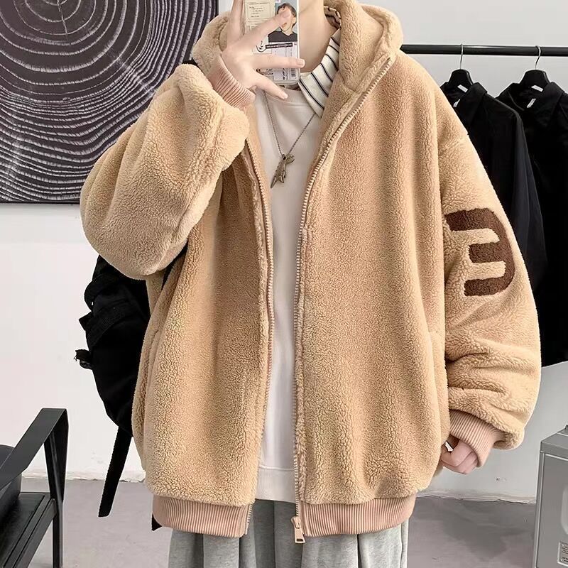 Abbigliamento maschile Autunno e inverno taglie forti cappotto di cotone felpato spesso e largo con cerniera cardigan giacca con cappuccio_voghion.com