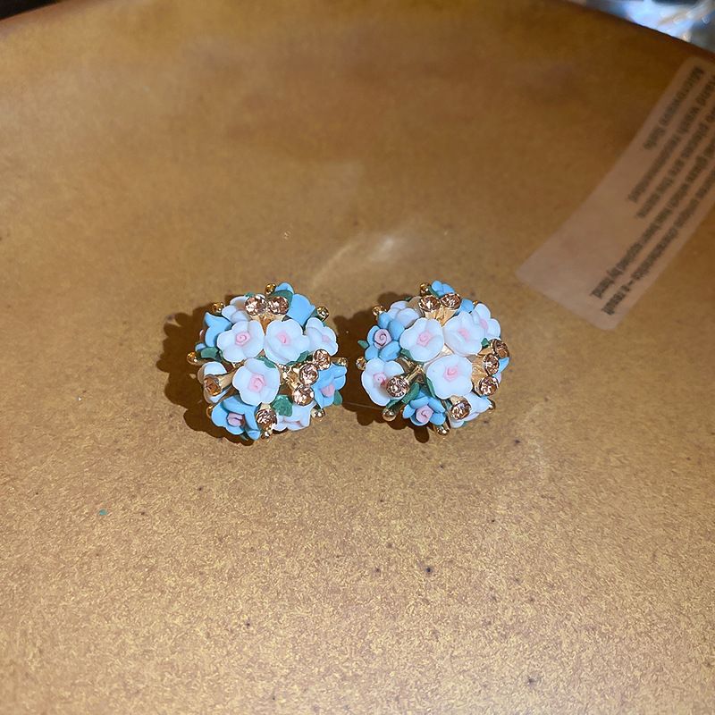 Orecchini a bottone in ceramica con diamanti intarsiati in argento, design alla moda, artigianali, freschi e pesanti_voghion.com