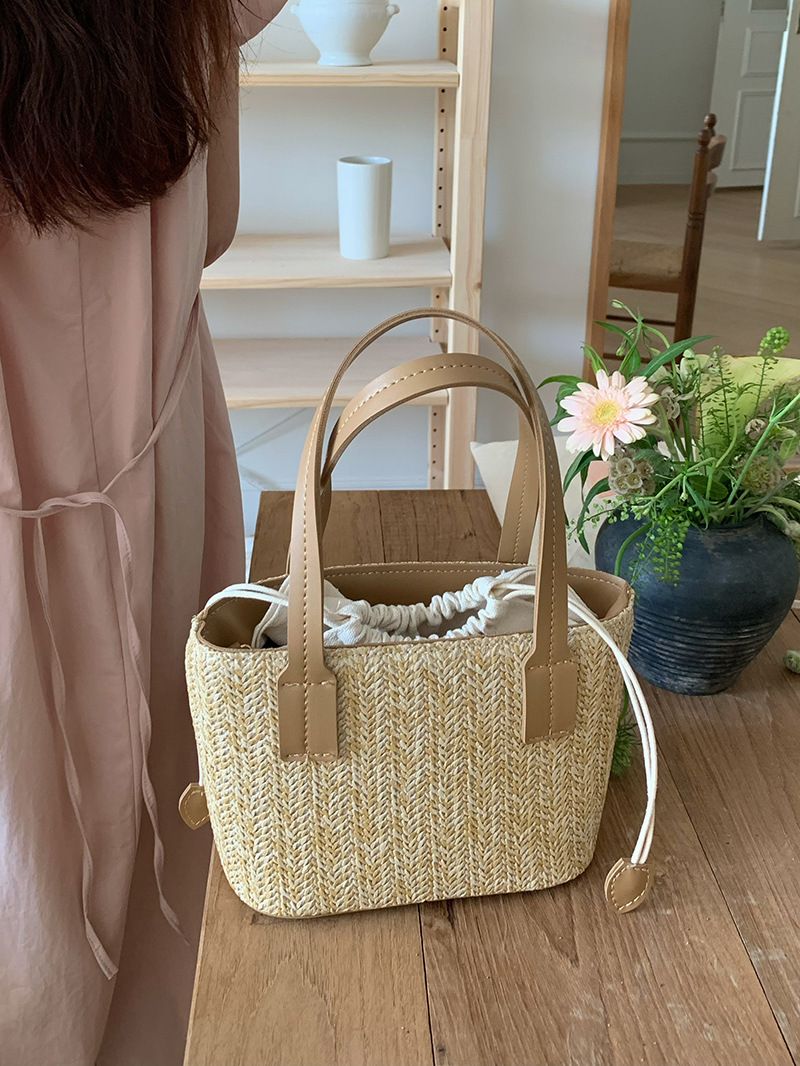Bolso bandolera tejido con cordón de hierba para mujer, bolso de mano para el tiempo libre, cesta de verduras para vacaciones, nuevo bolso pequeño_voghion.com