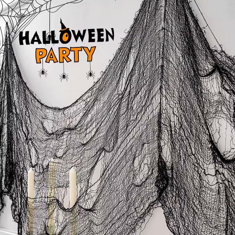 Premium Halloween Ghostly Gauze Fabric - Spooky Party Decor, Haunted House Props, Horror Theme Backdrop (75×183cm/500cm/800cm, Black & Blood Red)_voghion.com