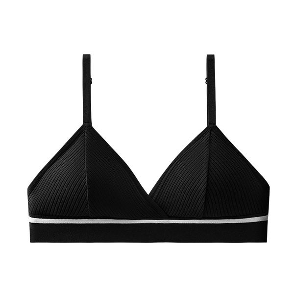 Women's Intimates Sports Style Ribbed Cotton All Match Bra Soft Skin Friendly Solid Color Underwear Bra_voghion.com