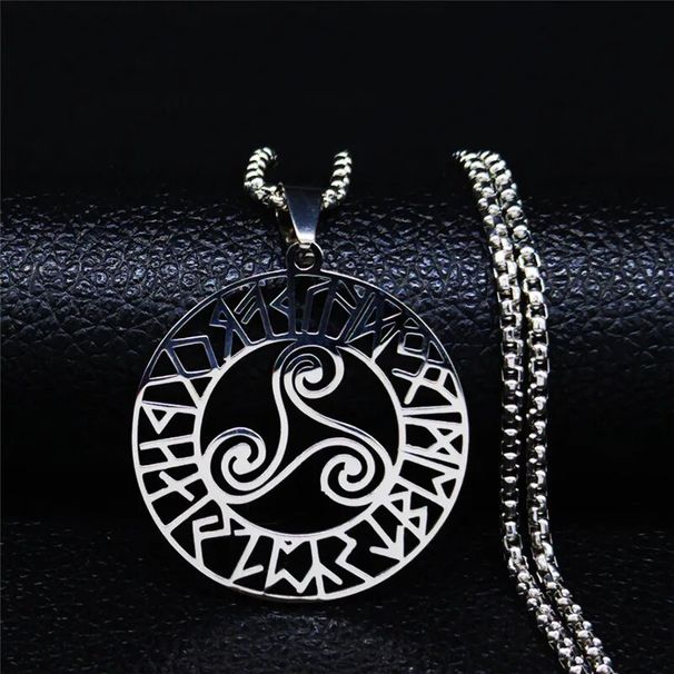 Collana in acciaio inossidabile con vortice da stregoneria, colore argento, collana con nodo celtico vichingo, triskele, spirale, gioielli N7062S02_voghion.com