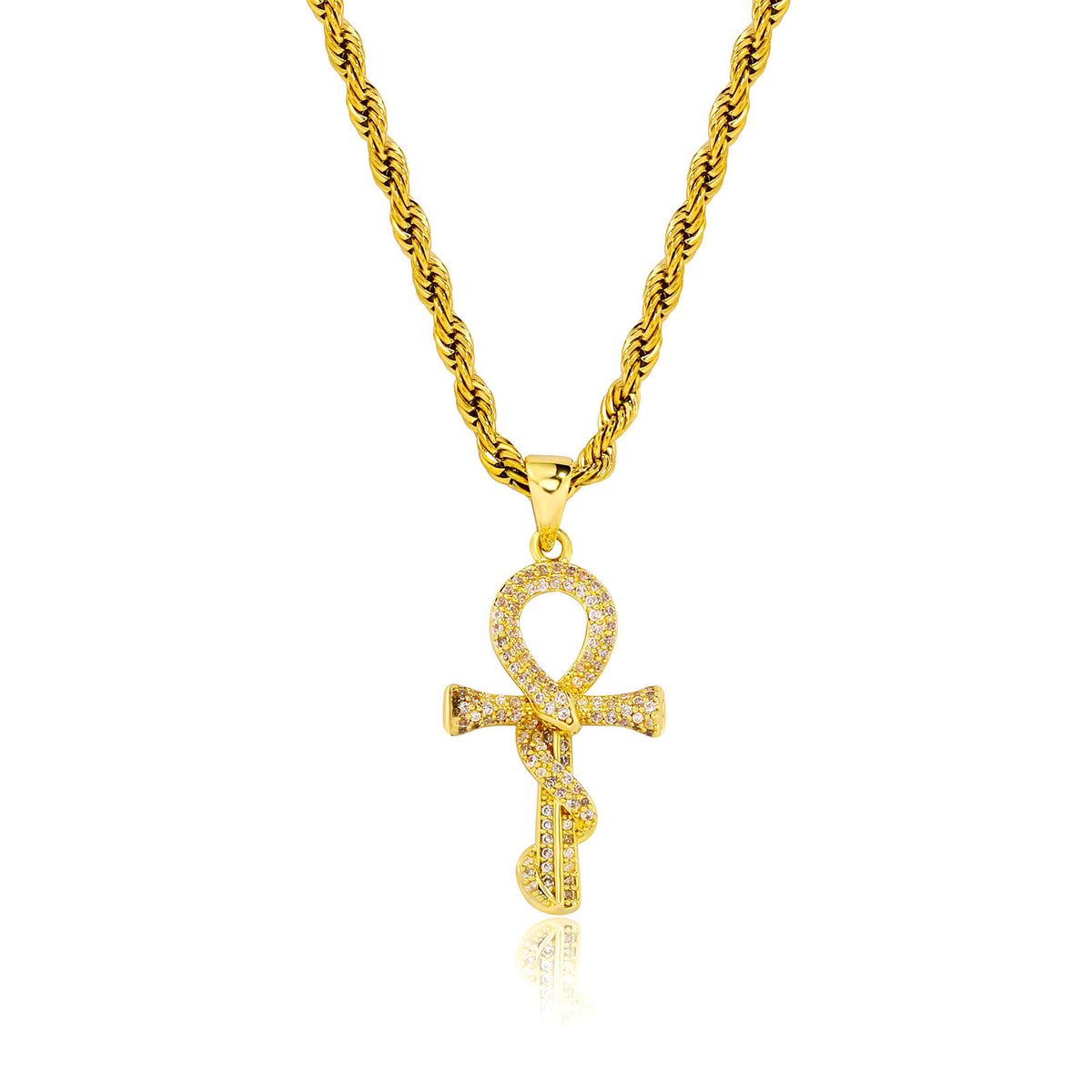 Collana con ciondolo a forma di serpente zodiacale da uomo - Catena a croce in acciaio inossidabile placcato oro con zirconi cubici, collana a strati in stile hip hop retrò per outfit alla moda_voghion.com