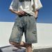 Men's Clothing Summer Thin Ripped Denim Shorts Men's Vibe Retro Loose Mid-length Pants Trendy Street All-match Shorts_voghion.com