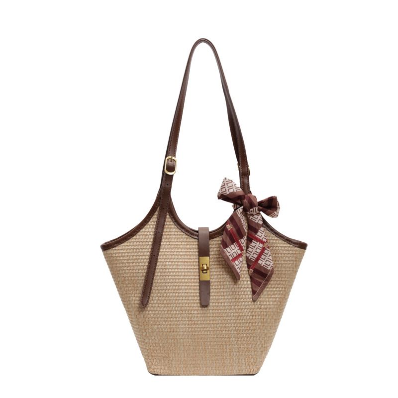 Bohemian Grass for Women, Large Capacity 2024 New Summer Leisure Single Shoulder Basket Woven Beach Bag_voghion.com