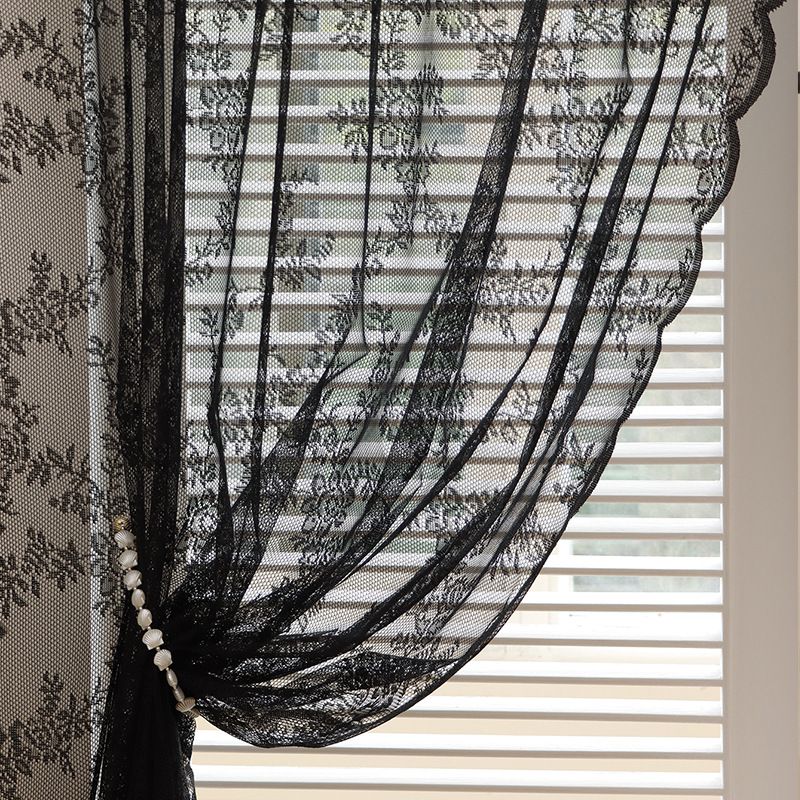 Zwarte Koreaanse kantgordijnen met golvende structuur voor woonkamer, slaapkamer, balkon, lichtfilterende raamgordijnen, kamerverdeler_voghion.com