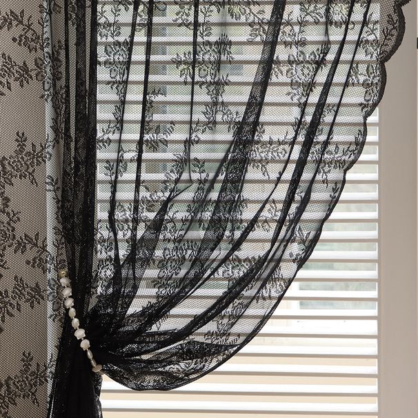 Zwarte Koreaanse kantgordijnen met golvende structuur voor woonkamer, slaapkamer, balkon, lichtfilterende raamgordijnen, kamerverdeler_voghion.com