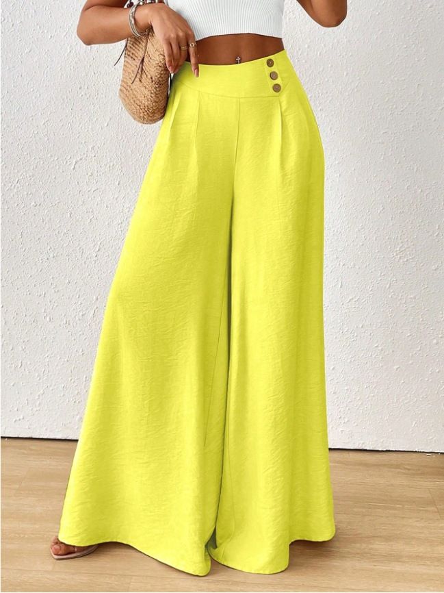 Damenbekleidung Mode Elegante Hose mit mittlerer Taille und weitem Bein_voghion.com