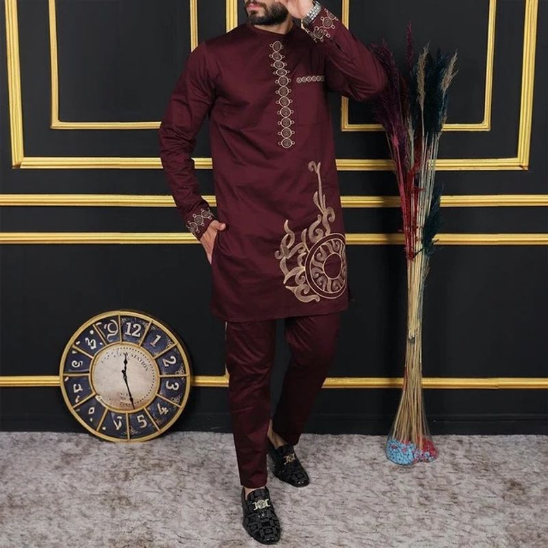 Men's Clothing Autumn New Men's Two Piece Suits Fashionable Embroidered Ethnic Style Suits_voghion.com