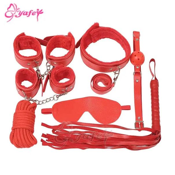 Sexy Leather BDSM Kits Plush Sex Bondage Set Handcuffs Sex Games Whip Gag Nipple Clamps Sex Toys For Couples E_voghion.com