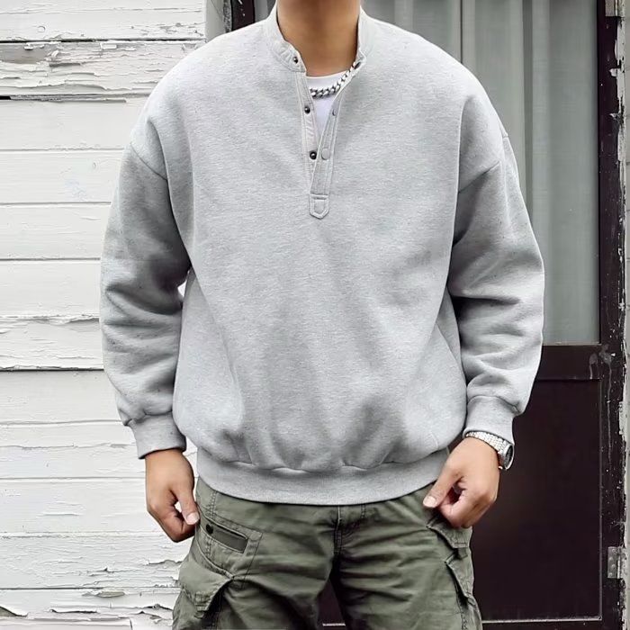 Maglietta con cappuccio a girocollo tinta unita da uomo, alla moda, semplice e ampia, casual, a maniche lunghe_voghion.com