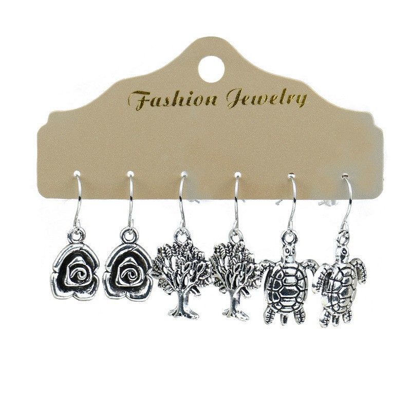 Personality Niche Jewelry Bees Butterfly Elephant Life Tree Love Wings Earrings 3 Pair_voghion.com