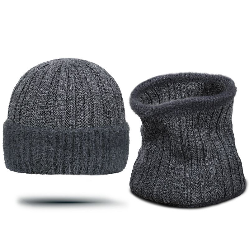 plus Veet Knitted Neck Set Men's Winter Blended Cold Proof Ear Protection Wool Hat_voghion.com