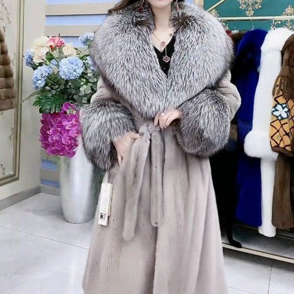 Luxury Faux Fur Coat With Fox Collar – Women's Winter Long Mink Coat (Black/Apricot/Leopard Print, M-6XL)_voghion.com
