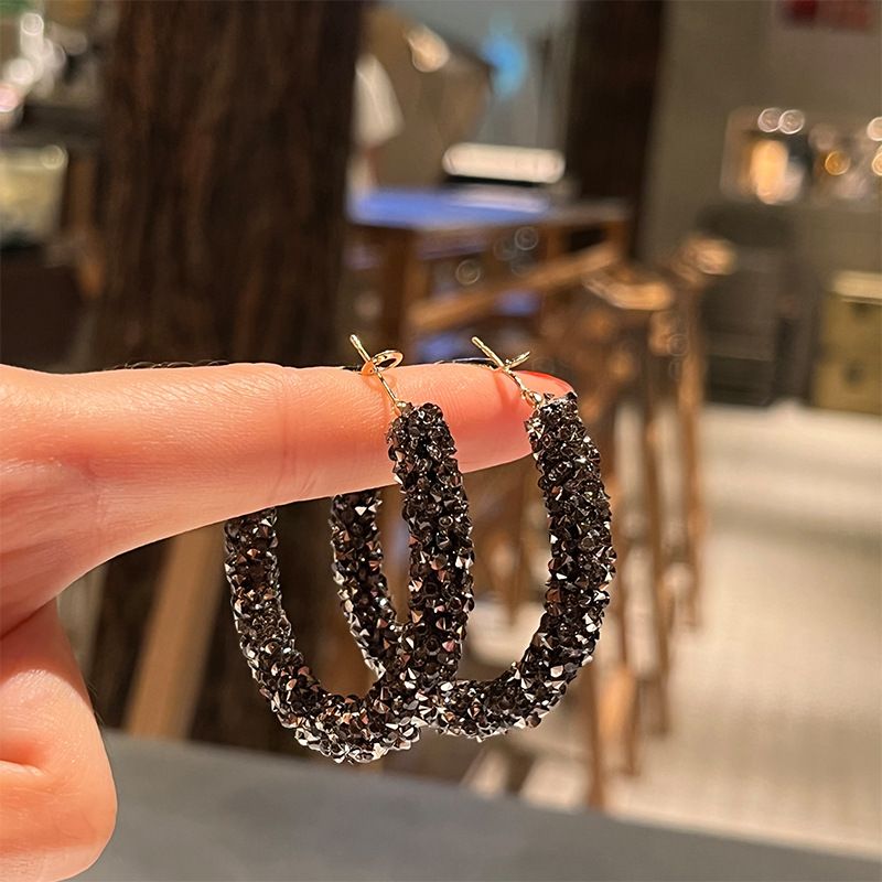 New Style Internet Celebrity Exaggerated Large Circle Full Diamond Hoop High-end Elegant Fashion Trendy Drop Earrings_voghion.com
