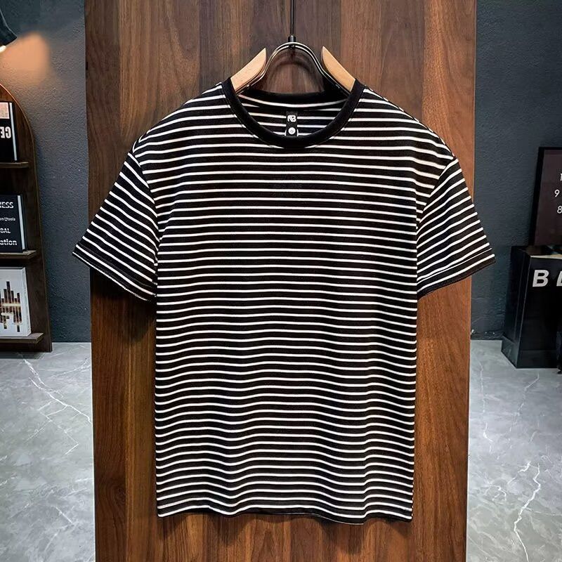 Meeste rõivad Värviline jääsiidist lühikeste varrukatega T-särk meestele suviseks kasutamiseks, tipptasemel moodne ja mitmekülgne ümara kaelusega vabaaja alläärega särk meestele_voghion.com