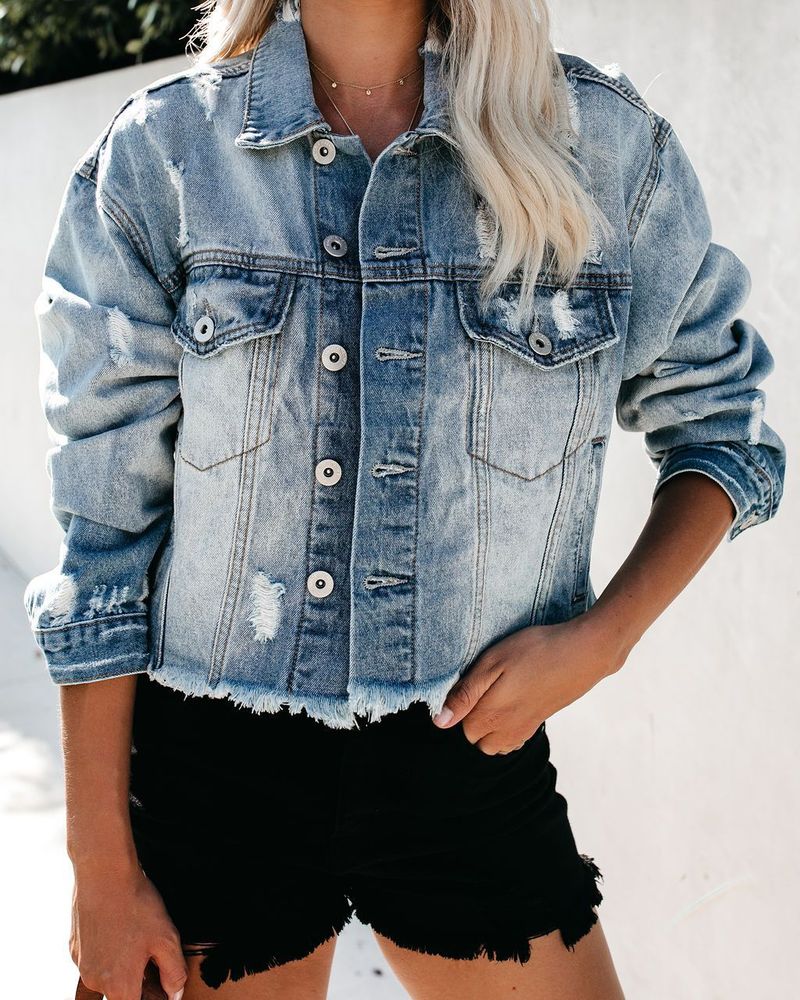 Women's Clothing sexy long sleeved short slim fit motorcycle denim jacket top_voghion.com