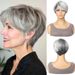 Synthetische clip-in nieuwe pruik voor dames, grijs, zijscheiding, kort hoofddeksel, trendy modepruik_voghion.com