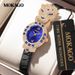 Luxury Leopard Print Diamond Accent Quartz Watch For Women - Elegant Oval Dial With Genuine Leather Strap, Mineral Crystal Glass, 30M Water Resistant_voghion.com