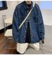 Retro effen denim overhemd met lange mouwen, trendy merk Street Loose Workwear-overhemd voor heren en dames_voghion.com