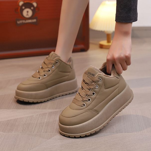 Plattform Dicke Sohle Einfarbig frauen Schuhe 2025 Neue Herbst Winter Turnschuhe Vielseitige Loafers Mit Fleece Futter_voghion.com