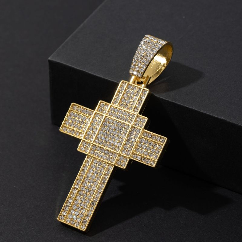 Collana con croce di diamanti completa, ciondolo in lega hip hop, gioiello alla moda_voghion.com