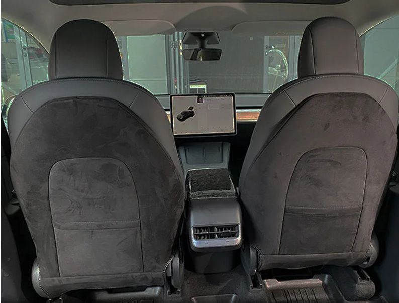 2023 für Tesla 3 2017-2023 Modell Y Turn Pelz Wildleder Sitzlehne Anti-Kick-Protektoren Abdeckung Matten Voll Umgeben Sitzlehne Pad_voghion.com