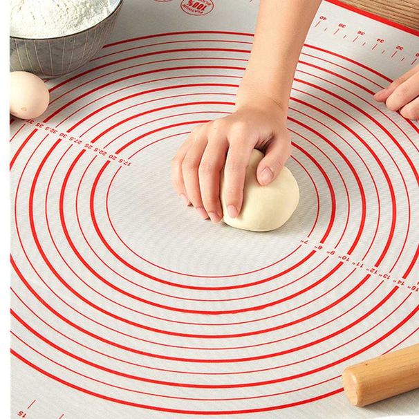 Knetmatte aus Silikon, Backmatte, Pizzateigformer, Küchenhelfer, Backzubehör, Knetpad (60 x 50 cm, Rot)_voghion.com