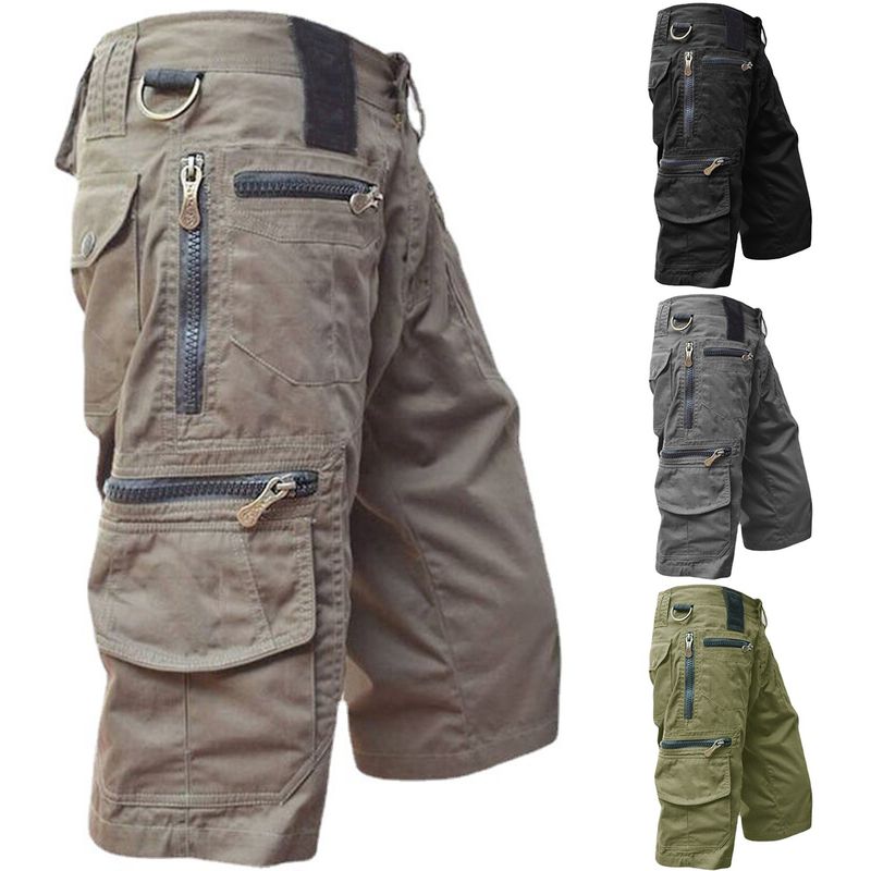 Weizhifu Capri Pants Solid Color Multi Pockets Summer Relaxed Fit Straight Cargo Shorts Streetwear_voghion.com