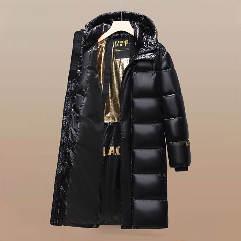 Herrenbekleidung Winter neues Paar Baumwolle Baumwolle Schwarz Gold verdickte Männer und Frauen warm über dem Knie 2024 langer Jugend Baumwollmantel_voghion.com