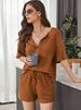 women's new short-sleeved waffle casual suit fashion shorts two-piece suit_voghion.com