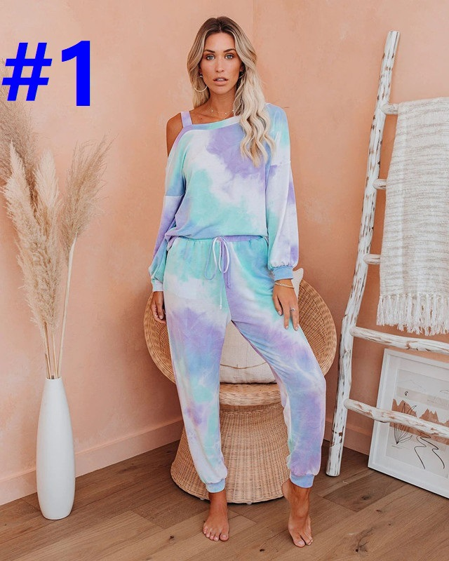 Damen-Batikdruck, lässig, Sport, langärmelig, Hosenanzug, Damen-Zweiteiler, Heimkleidung_voghion.com